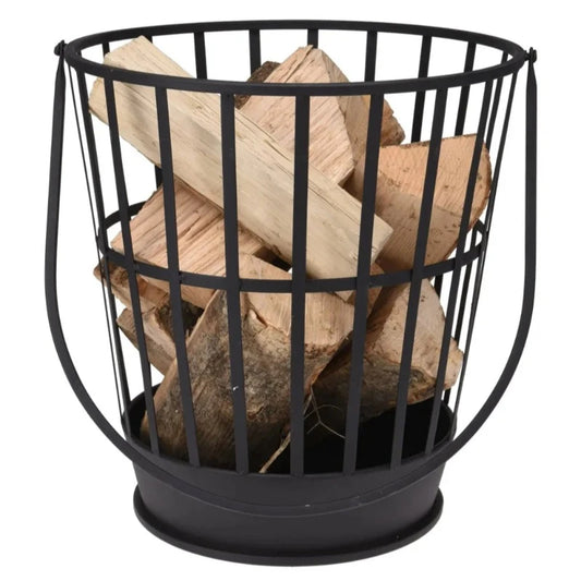 Metal Firewood Basket With Handle Black