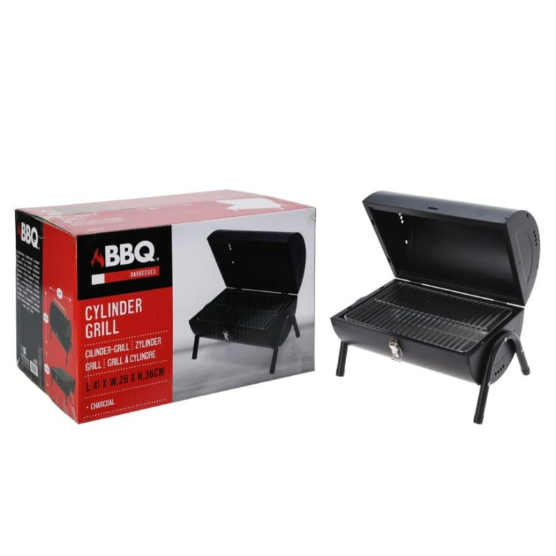 Charcoal BBQ Grill Cylinder Shape Matte Black