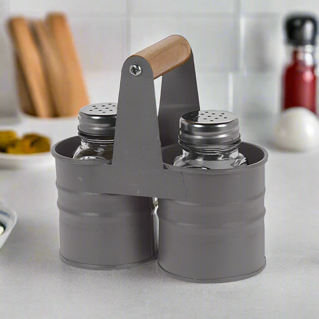 Salt & Pepper Shaker Set With Holder Charcoal