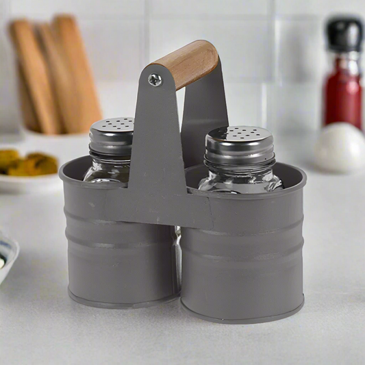 Salt & Pepper Shaker Set With Holder Charcoal