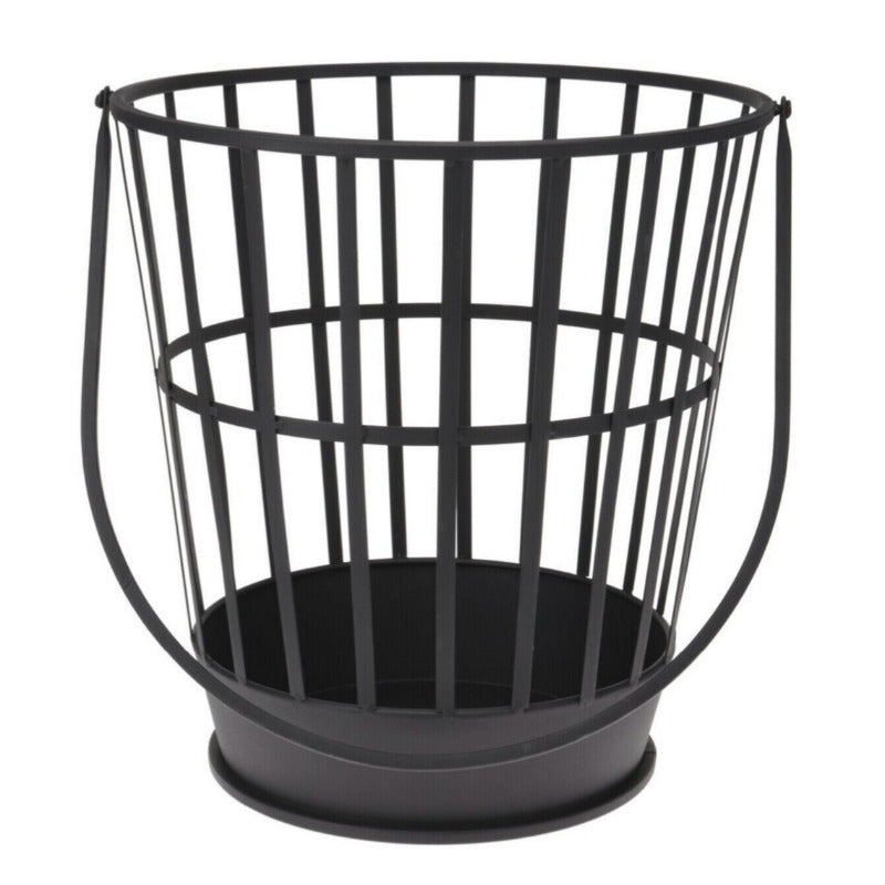 Metal Firewood Basket With Handle Black