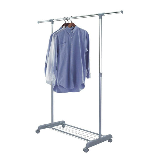 Single Garment Rack With Extendable Bars & Wire Shelf