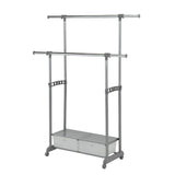 Extendable Double Garment Rack With Duo PP Drawers