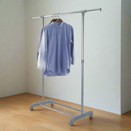 Single Garment Rack With Extendable Bars & Wire Shelf