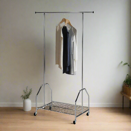 Heavy Duty Single Garment Rack With Bottom Shelf