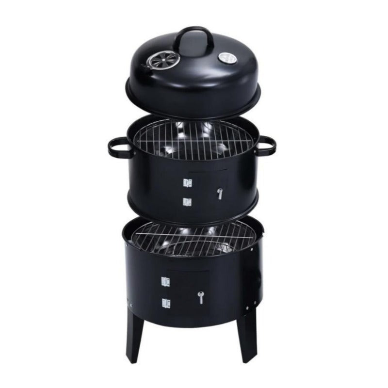 Charcoal BBQ Smoker Grill With Chimney Black