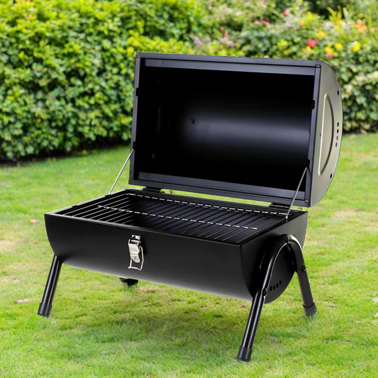 Charcoal BBQ Grill Cylinder Shape Matte Black