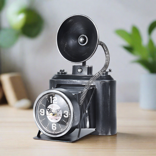 Table Clock Metal Photo Camera