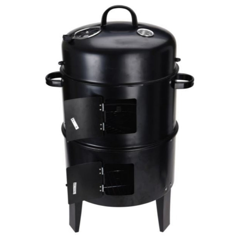 Charcoal BBQ Smoker Grill With Chimney Black