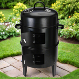 Charcoal BBQ Smoker Grill With Chimney Black