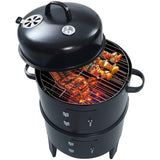 Charcoal BBQ Smoker Grill With Chimney Black